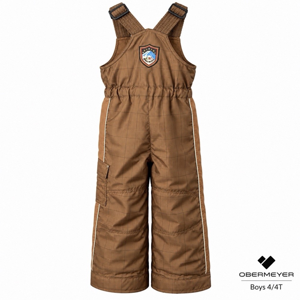 Obermeyer Worker Bib Pant Boys 4 Brown Plaid Insulated Snow Ski Bib I-Grow - Picture 2 of 15